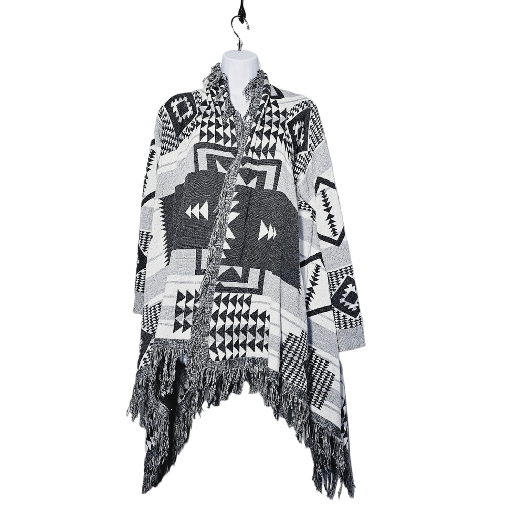Press Aztec Pattern Fringe Lined Cardigan